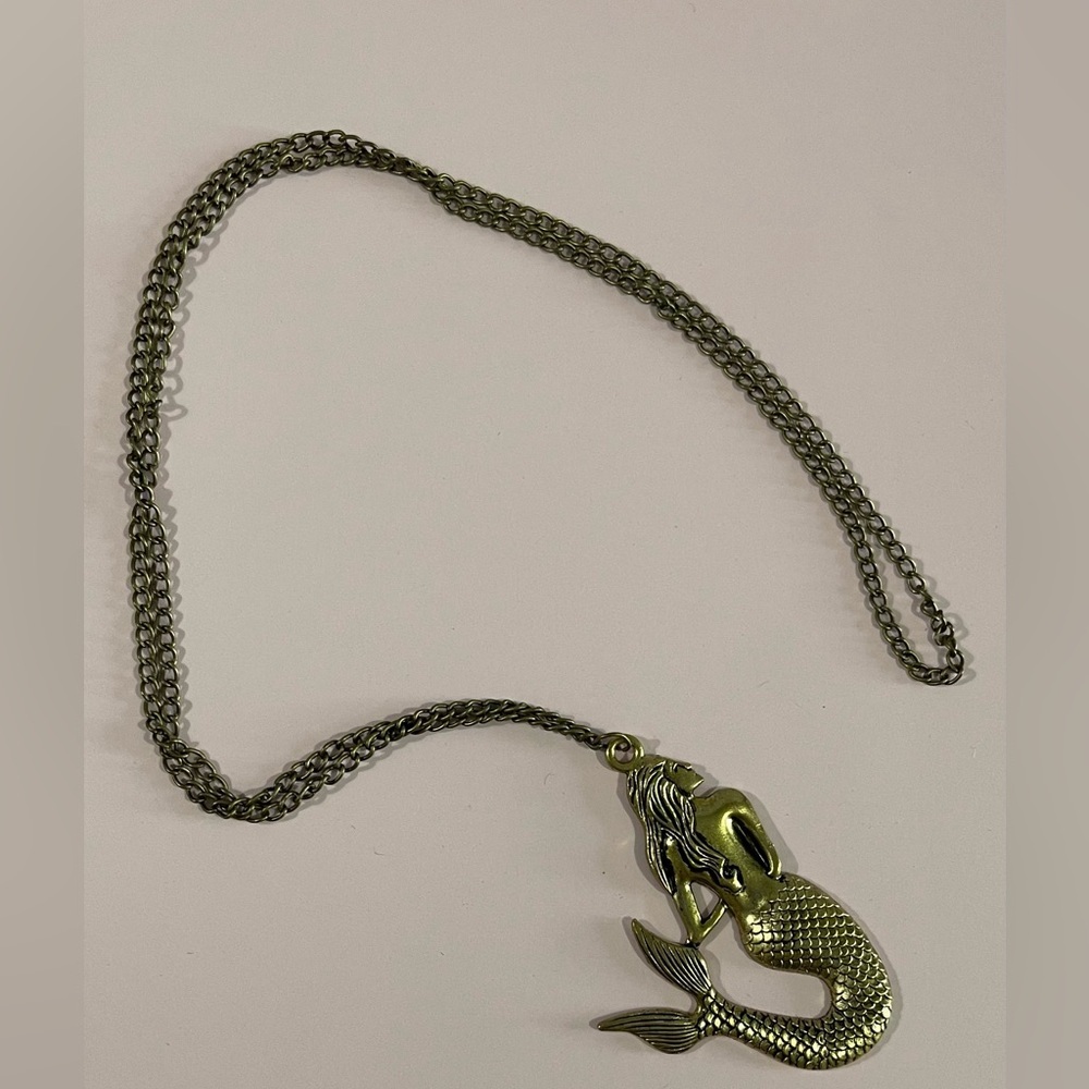 New Gold Tone Mermaid Reptile Pendant Necklace